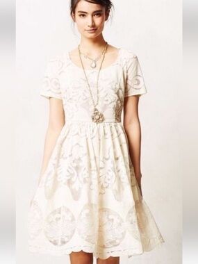Plenty by Tracy Reese Ivory Lace Stella Dress Prominent Cut-Out Back Size 6